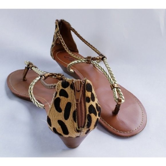 Carlos Santana Sandal Silver Gold Animal Print - Picture 1 of 5